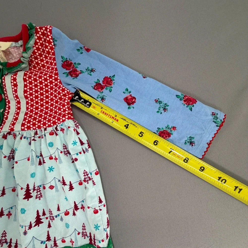 Matilda Jane Girls 18-24M Christmas Mix Print Tunic Dress Red Blue Green Floral
